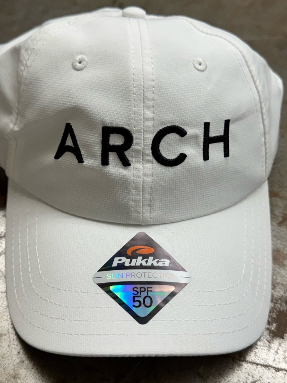 ARCH White Baseball Cap Hat with Black Embroidery by Pukka
